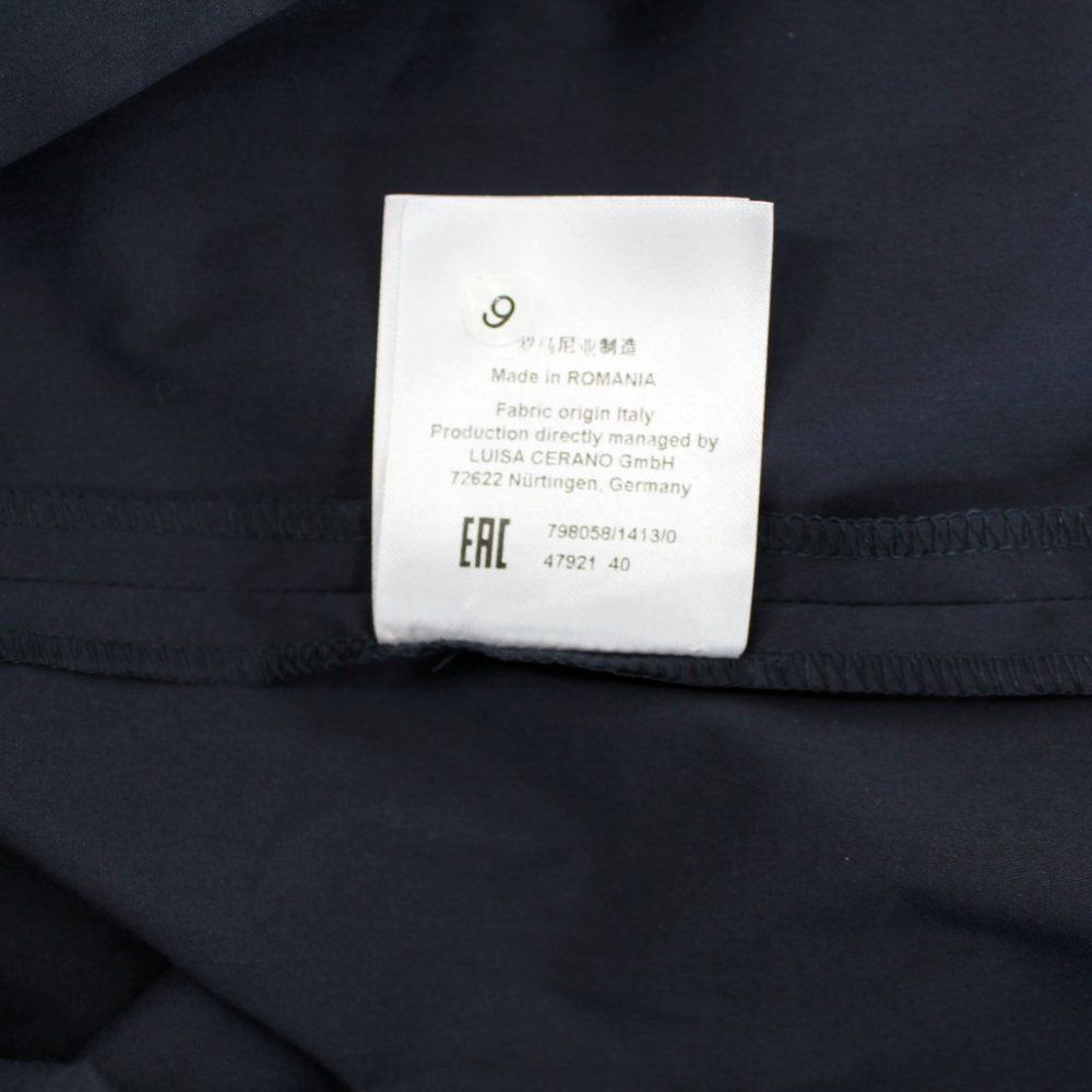 LUISA CERANO Dark Blue Cotton Stretch Shirt Dress Ruched Front Button Midi SZ 10 - Picture 12 of 15